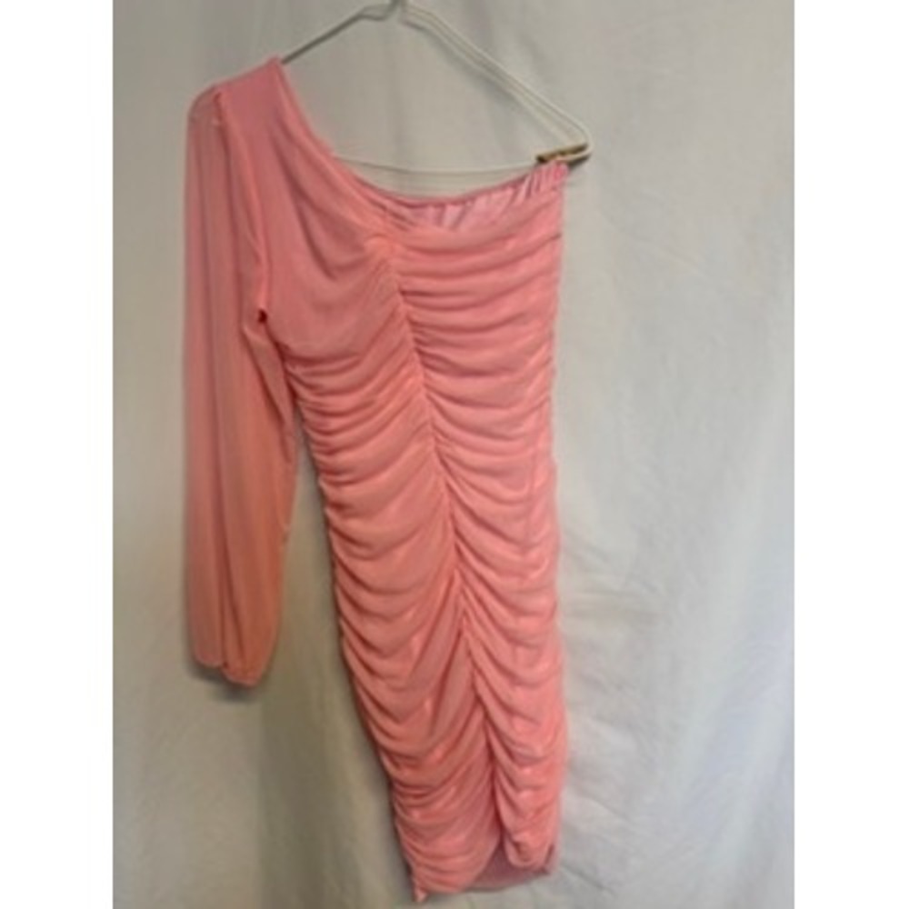 Pink One Shoulder Long Sleeve Ruched Teen Formal Prom Homecoming Dance Small